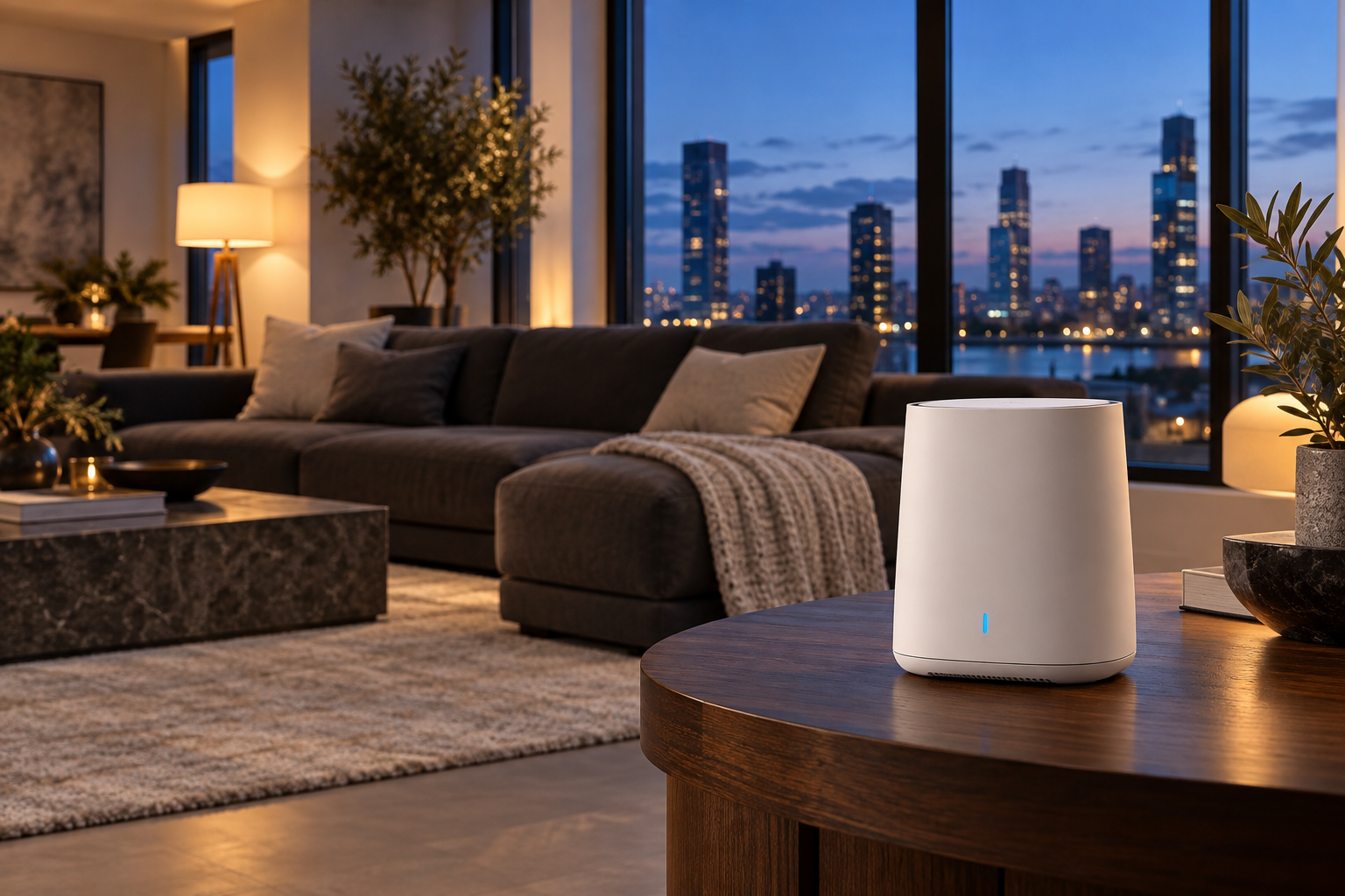 A white internet gateway in a beautifully furnished contemporary home